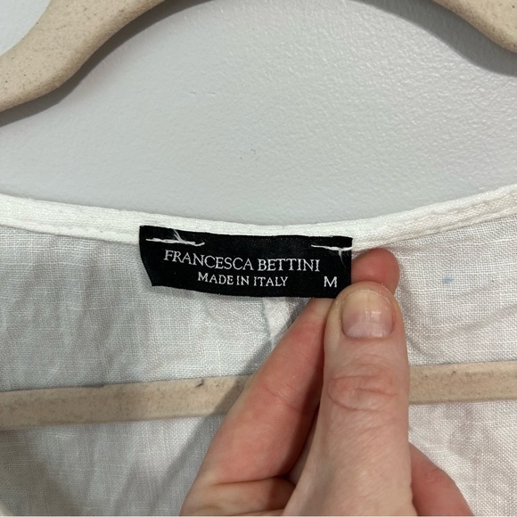 Francesca Bettini White 100% Linen Sleeveless V-Neck Midi Dress Women’s Medium - Picture 2 of 5